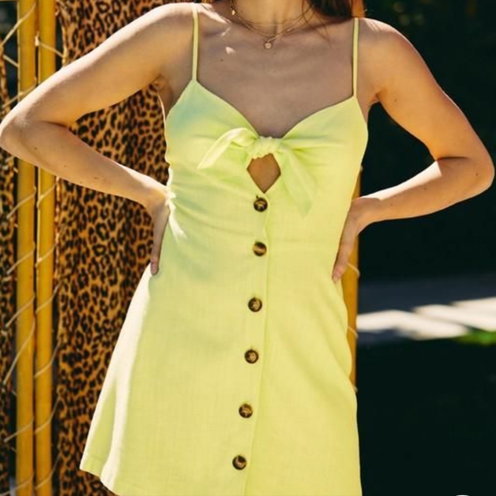Lush yellow tie up detail linen summer dress